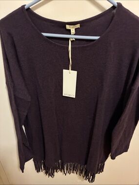 Y/Project Eggplant Fringe-Hem Long Sleeve Top
